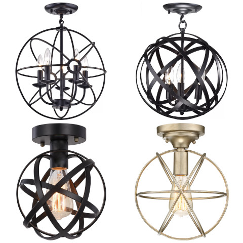 caged globe semi flush mount light