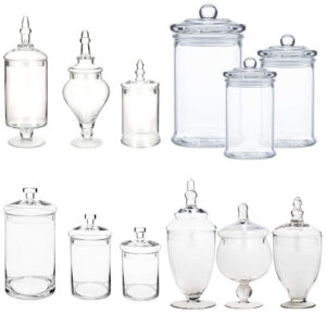 clear glass apothecary jars
