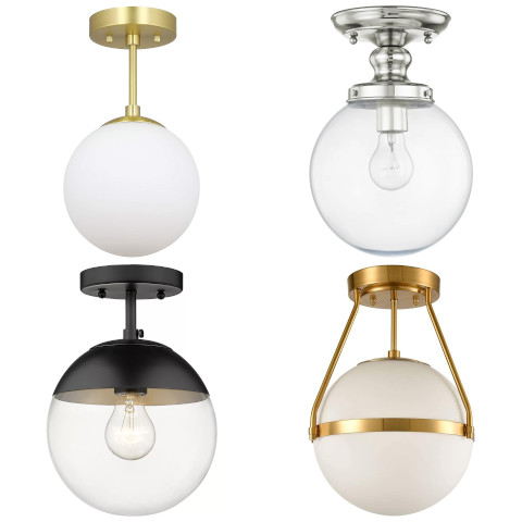 glass globe semi flush mount light