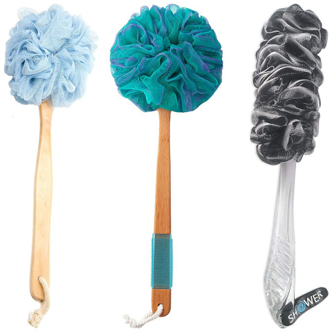 mesh loofah sponge with handle