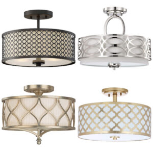 metal and fabric drum semi flush mount light