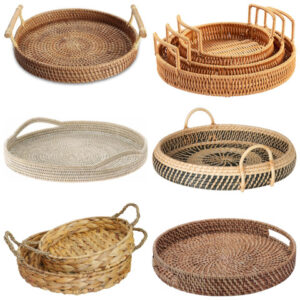 round wicker tray with handles