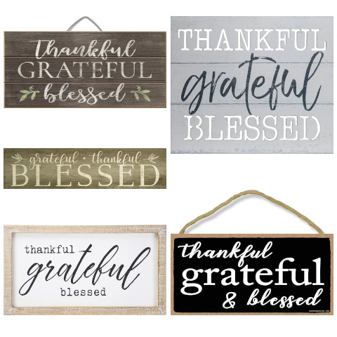 thankful grateful blessed textual wall art