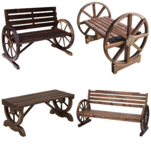 wagon wheel garden bench