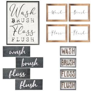 wash brush floss flush textual wall art