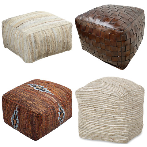 woven leather pouf