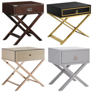 one drawer nightstand with cross legs