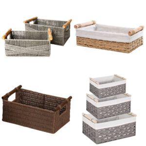 paper rope basket with wooden handles