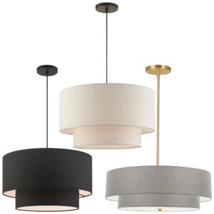 two tier fabric drum shade chandelier