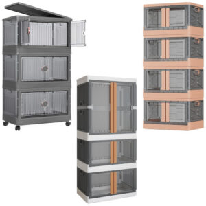 stackable storage bins with lids and doors