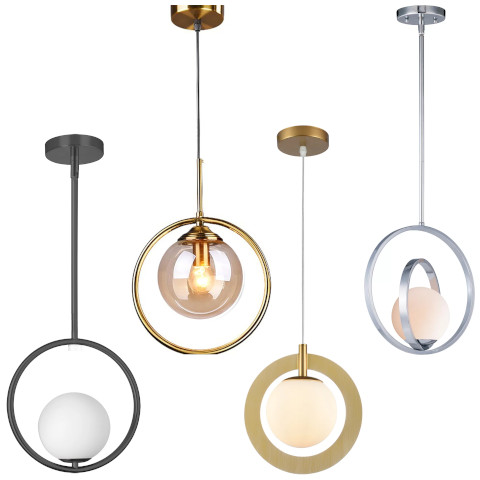 metal ring glass globe pendant light