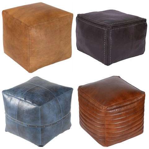 square leather pouf