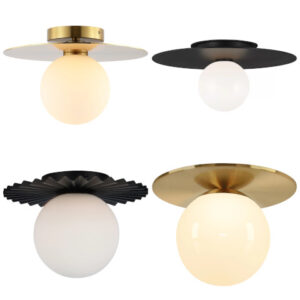 metal plate and glass globe flush mount light