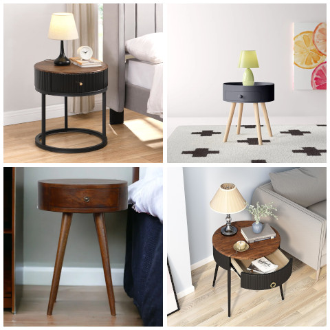 round nightstand with drawer