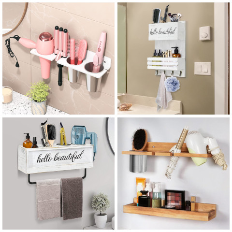 wooden hair tools organizer wall mount