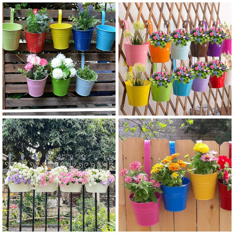 metal flower pots with hooks