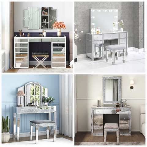 mirrored vanity set