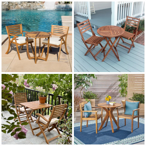 wooden outdoor bistro set