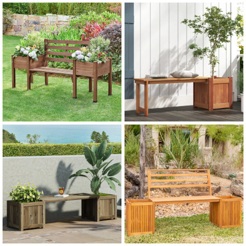 wooden planter bench