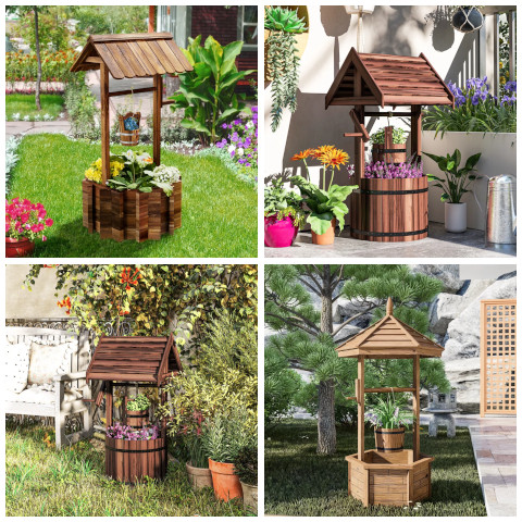 wooden wishing well planter