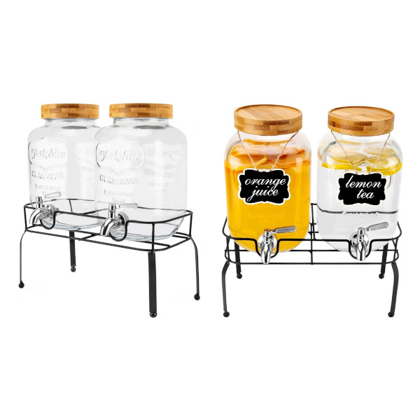 double glass beverage dispenser with stand