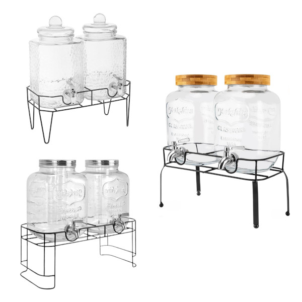 double glass beverage dispenser with stand