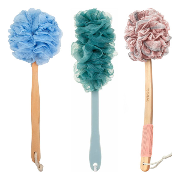 mesh loofah sponge with handle