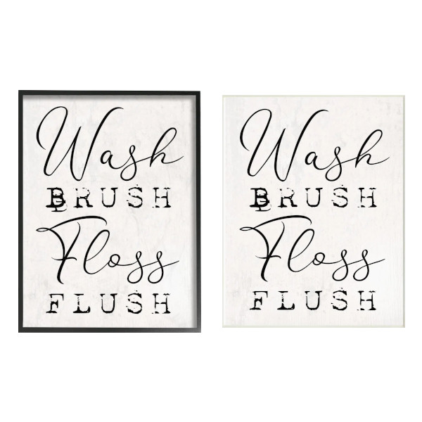 wash brush floss flush textual wall art