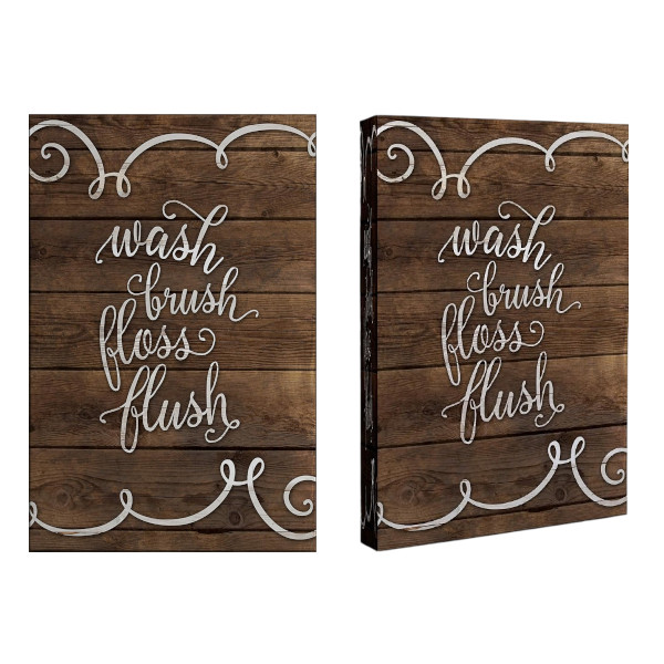 wash brush floss flush textual wall art