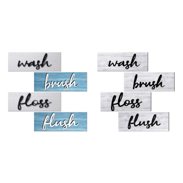 wash brush floss flush textual wall art