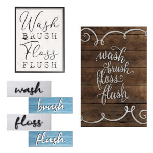 wash brush floss flush textual wall art