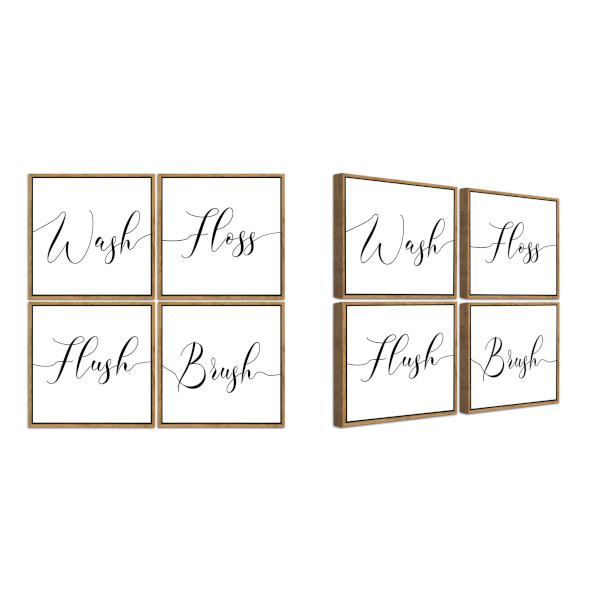 wash brush floss flush textual wall art