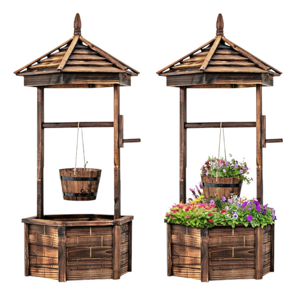 wooden wishing well planter